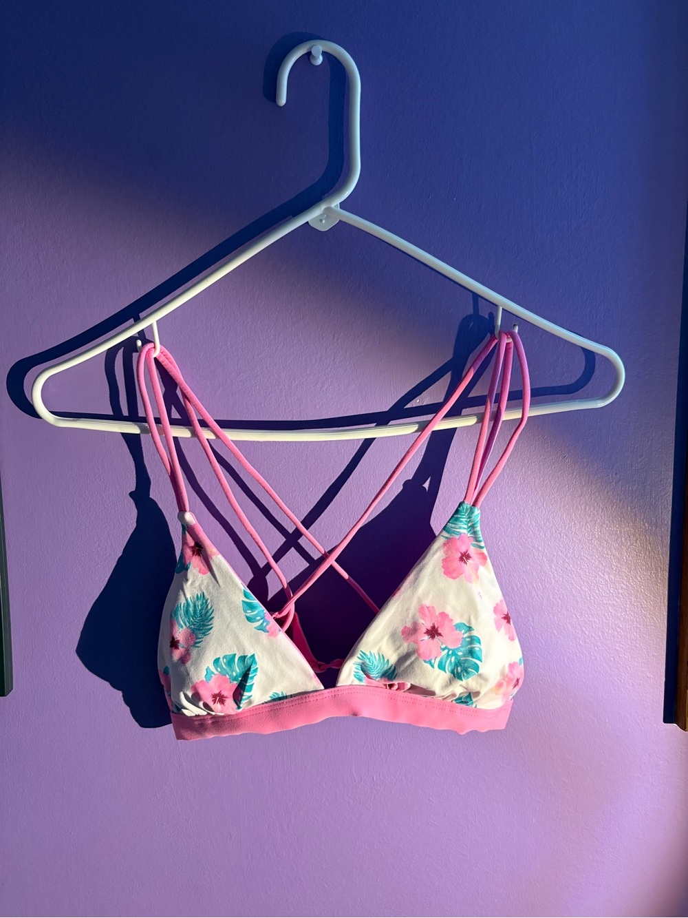 Floral Bikini Top with Cross Back
